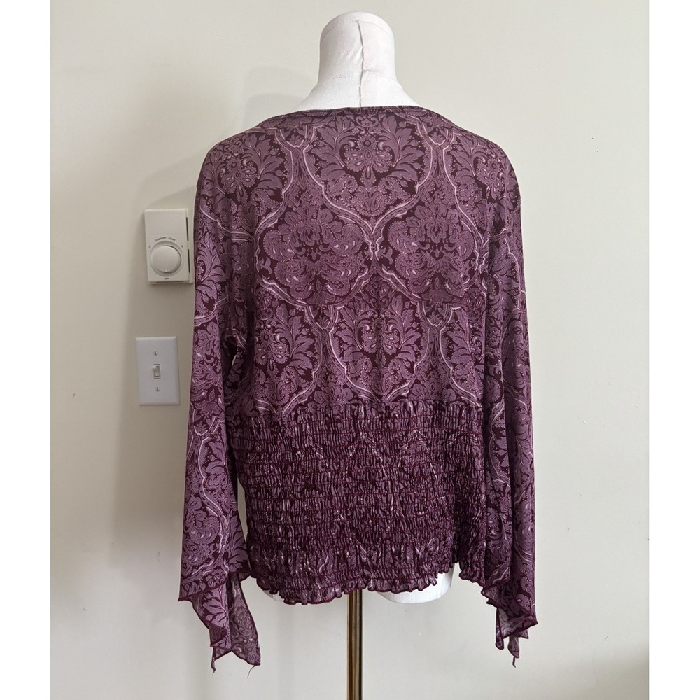 Vintage 90s 00s Boho Whimsigoth Flare Sleeve Top V Neck Paisley Purple Plus Size - Picture 6 of 8